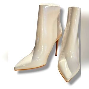 Patent leather stiletto ankle boots